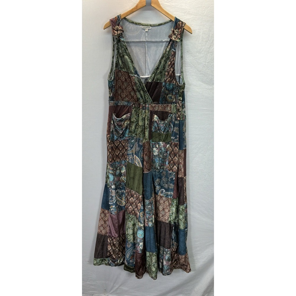 Earthbound Trading Co Patchwork Wide-Leg Overall Jumpsuit Sz XXL Boho Festival